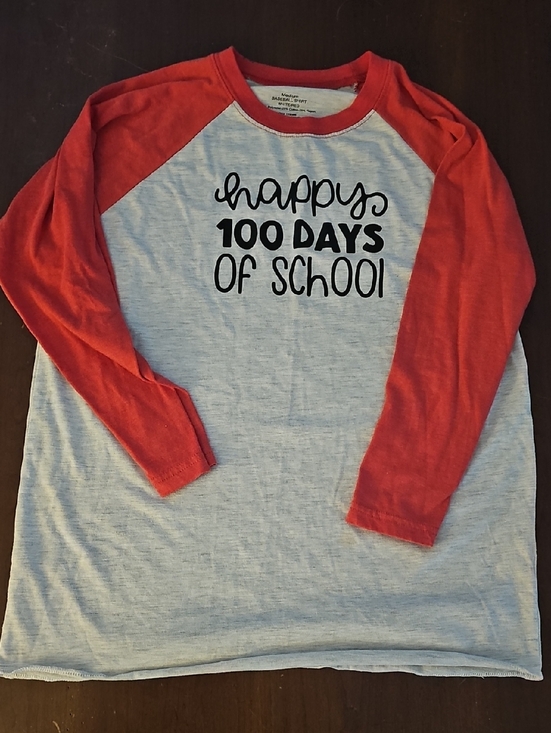 None Tops - Happy 100 Days of School Long-Sleeve Raglan Tee - Red/Light Gray